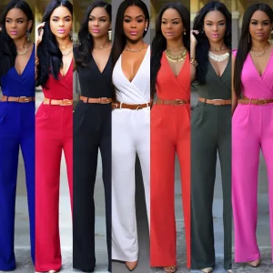 Dropshipping New women fashion jumpsuits Siamese pants Free Belt combinaison femme